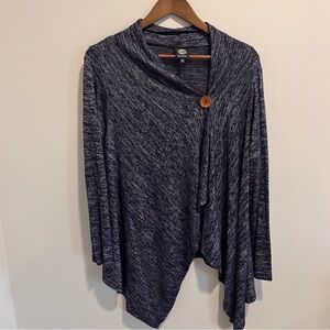 Bobeau Heathered Navy Asymmetric Draped Cardigan with Wooden Button